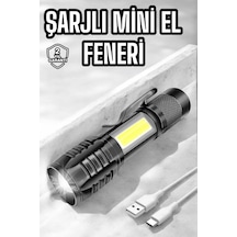 El Feneri Led Usb Şarjlı Zoom Mini Led Işık Acil Durum Feneri Siyah
