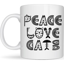 Peace Love Cats Sevimli Kedi Desenli Porselen Kupa Model 60 Kahve & Çay Kupası Diğer