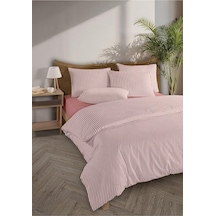 Striped %100 Pamuk Ranforce Yezra Kırmızı Ipliği Boyalı Nevresim Takımı Çift Kişilik - 200x220 Cm,kırmızı Çok Renkli