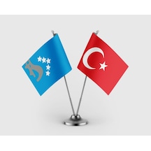 Hazar İmparatorluğu Ve Türkiye Bayrağı İkili Saten Masa Bayrağı Takımı Diğer