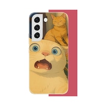 Samsung Galaxy S22 Uyumlu Şaşkın Kedi Baskılı Silikon Kılıf Renkli