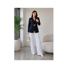 Gül&can Butik Kadın Lacivert Kemer Detaylı Blazer Ceket Lacivert