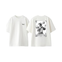 Thewert Joker Cart Kurukafa Tasarım Sırt Baskılı Pamuk Beyaz Oversize T-shirt