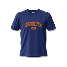 North Whiskers Brooklyn U.s.a. Turuncu Baskılı %100 Pamuklu Lacivert Tişört Lacivert - 875694187 Lacivert - 875694187 Lacivert