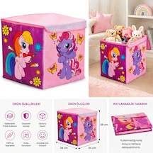 Pembe Pony Desenli Katlanabilir Oyuncak Kutusu Kapaklı Kumaş Saklama Kutusu 38x34x34 Cm Çok Renkli