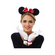 Kırmızı Fiyonklu Minnie Mouse Tacı Ve Beyaz Eldiven Seti 2 Yaş Mavi
