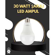 Acil Durumlar İçin Şarjlı Led Ampul 6400k Soğuk Beyaz 30 Watt Çok Renkli