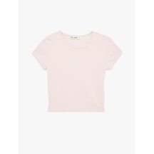 Koton Pamuklu Kısa Kollu Bisiklet Yaka Slim Fit Kaşkorse Tişört Pembe 6sal10130ık Gül