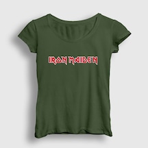 Presmono Kadın Logo Iron Maiden T-shirt Haki