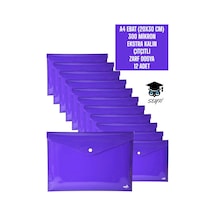 A4 Ebat 20x30 Cm 300 Mikron Ekstra Kalın Plastik Çıtçıtlı Zarf Dosya 12 Adet Mor