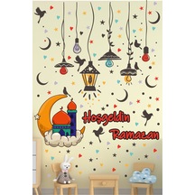 Ramazan Renkli Fener Sarkıt Cam Duvar Dekorasyon Sticker Seti Ramazan Süsü Ramazan Sticker
