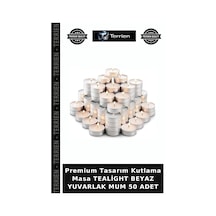 Premium Tasarım Kutlama Masa Tealight Beyaz Yuvarlak Mum 50 Adet