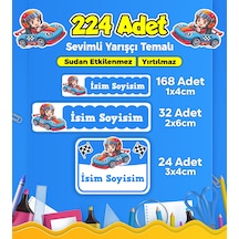 Sevimli Yarışçı Temalı Okul Kreş Kişiye Özel İsim Etiket Seti - Model 267 Çok Renkli