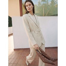 Lcw Modest Bej Kuşaklı Yaka Kadın Blazer Ceket