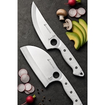Sürmene Serisi 2 Li Mutfak Şef Bıçağı Seti Beyaz Verzalit Sap Et Sebze Kamp Outdoor Şef Bıçak Deri Kılıflı Mft-134
