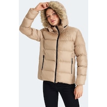 Slazenger GUEST Kadın Kapüşonlu Şişme Vizon Mont & Kaban
