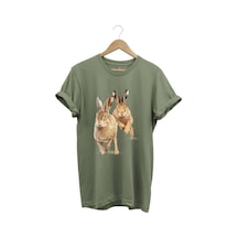 Avcılık Hunter Tavşan Avı Baskılı %100 Pamuk Regular Fit Haki T-shirt Haki