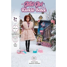 Kürklü Moda Bebeği 29 Cm - Şık Kürklü Ve Aksesuarlı Oyuncak Bebek Seti Pembe