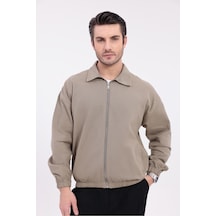 Erkek Gabardin Kumaş Fermuarlı Oversize Mevsimlik Ceket-144 Haki