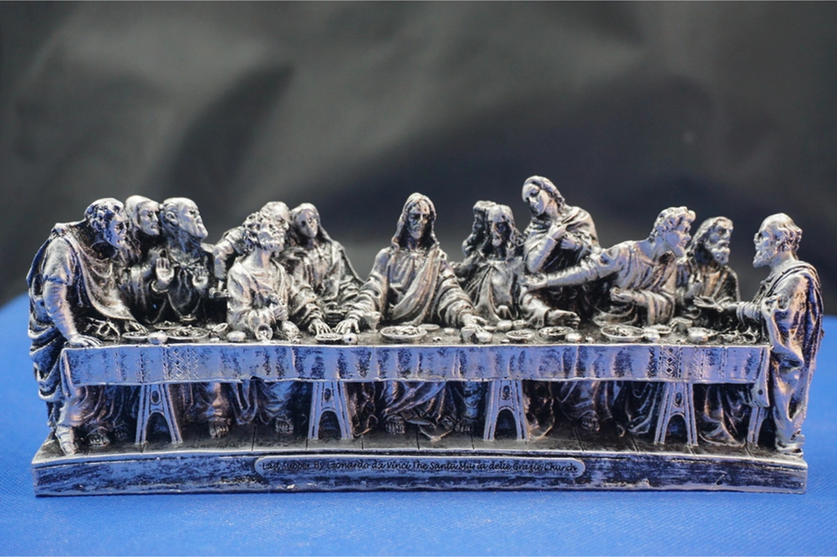 Son Akşam Yemeği Biblo Heykel - Ev Ofis Dekoratif Hediyelik Aksesuar 22x9 Cm Gümüş