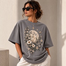 Velaura Studio Ay Bahçesi Kadın T-shirt Açık Füme
