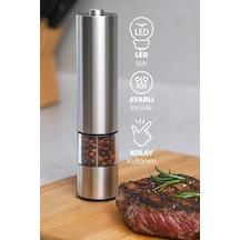 Çelik Led Işıklı Elektronik Baharat Öğütücü Otomatik Tuz Biber Baharat Değirmeni Pille Çalışan 1adet Gri