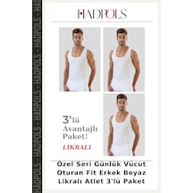 Hadpols Özel Seri Günlük Vücut Oturan Fit Erkek Beyaz Likralı Atlet 3'lü Paket