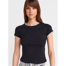 Dilvin 31750 Kontrast Kısa Kollu Tshirt-siyah Siyah