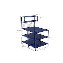 3 Katlı Duble Mavi Paketleme Masası 118x93 Cm - 2 Raflı Tel Kafesli , Atölye, Depo, Hobi Çalışma Masası Mavi