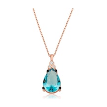 925 Ayar Gümüş Mavi Topaz Damla Kadın Kolye Rose Gold