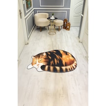 Kedi Desenli Lazer Kesim Dijital Baskı Kaymaz Taban Halı H0403 Renkli