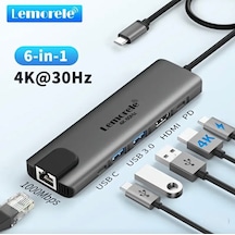 Lemorele 6'nın 1'i Type-c Pd 100w/ Hdmı 4k/rj45 1000mbps./usb 3.0 Hub Çoklayıcı Çoğaltıcı Adaptör Ce Lisanslı