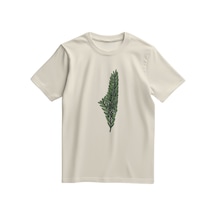 Kısa Kollu Zeytin Dalı İle Filistin Haritası Dijital Baskılı Unisex Filistin Tişört S - 2xl T300026 Krem