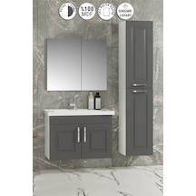 Salkım 80+35 Cm Beyaz-füme Balon Mdf Seramik Lavabolu Asma Banyo Dolabı Takımı Beyaz - Füme
