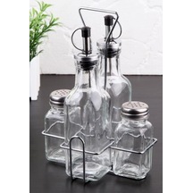 Metal Stantlı Cam Sosluk Yağlık Sirkelik Tuzluk 250 ML 21Cm