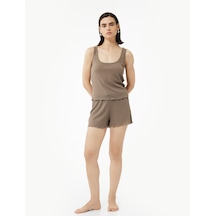Koton Rahat Kalıp Beli Bağcıklı Mini Şort Pijama Altı Kahverengi 5slk80039mk Kahve