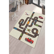 Çok Renkli Kaymaz Tabanlı Yollu Çocuk Oyun Halısı Kd066n11