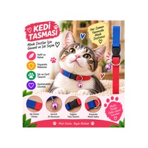 Kedi Tasması Kırmızı Mavi İki Renkli Zilli Ayarlanabilir Klipsli Metal Halkalı Kedi Boyun Tasması