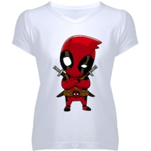 Deadpool Desenli Kadın V Yaka Tişört