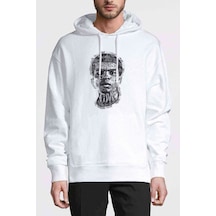 Muhammed Ali Illustrator Baskılı Beyaz Erkek Kapşonlu Sweatshirt