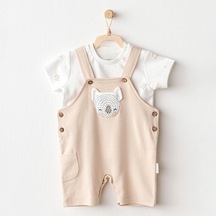 Andywawa Ac25845 Happy Animals Bebek Salopet Takım Beige STANDART