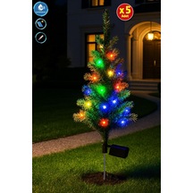 5 Li Solar Renkli Ledli Çam Ağacı - Güneş Enerjili Led - Çam Ağacı Bahçe Aydınlatması Çok Renkli