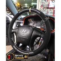 Hyundai Trajet Dikme Direksiyon Kılıfı Alcantara Süet Mat Karbon Bej Yüzük Ve Dikiş 2000-2008