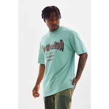Barlashive Erkek Baskılı T-shirt Kısa Kol Bisiklet Yaka Rahat Kalıp Tişört - Mint Yeşili Çok Renkli