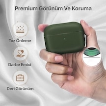 Airpods Pro 2. Nesil İle Uyumlu Leather Skin Serisi Parmak İzi Tutmayan Dış Yüzeye Sahip Ve Mükemmel Koruma Sağlayan Orta Sertlikte Silikon Kılıf Haki