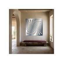Optik İllüzyon Metal Duvar Tablosu - Metal Duvar Sanatı - Duvar Dekoru - 30 X 30 Cm Krom