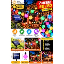 Mighty Güneş Enerjili 7 Metre 50 Led Rgb Işik Bahçe Teras Parti B