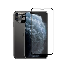 Apple Uyumlu iPhone 11 Pro 2in1 Full Glue Tempered Cam Ekran Koruyucu +kamera Lens Set- 1903 - Renk: Siyah