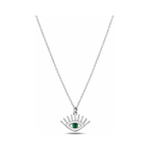 Çekirdekjewelry 925 Ayar Gümüş Rodyum Kaplama Yeşil Taşlı Göz Kolye Zarif Ve Modern Tasarım Gri