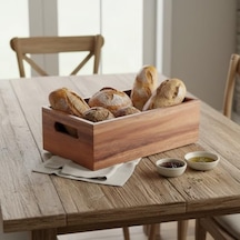 Deconox Akasya Ağacı Ekmeklik & Çok Amaçlı Organizer Kutu 25x14x8 Cm El Yapımı Doğal Ahşap Servis Tepsisi Mutfak, Banyo, Ofis Ve Ev Düzenleyici Kutu Kulplu Dekoratif Ahşap Kutu A
